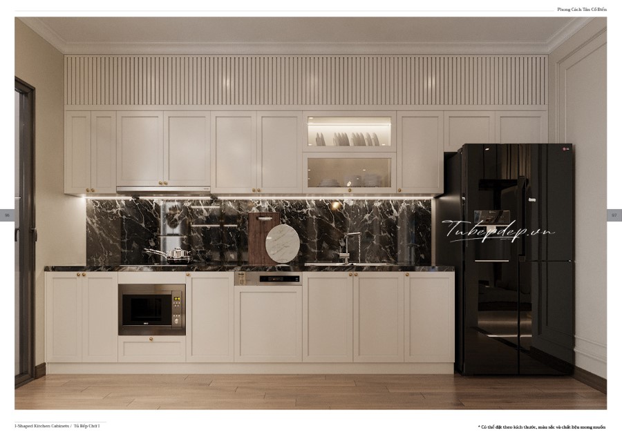 Thiết kế phòng bếp biệt thự tân cổ điển màu trắng